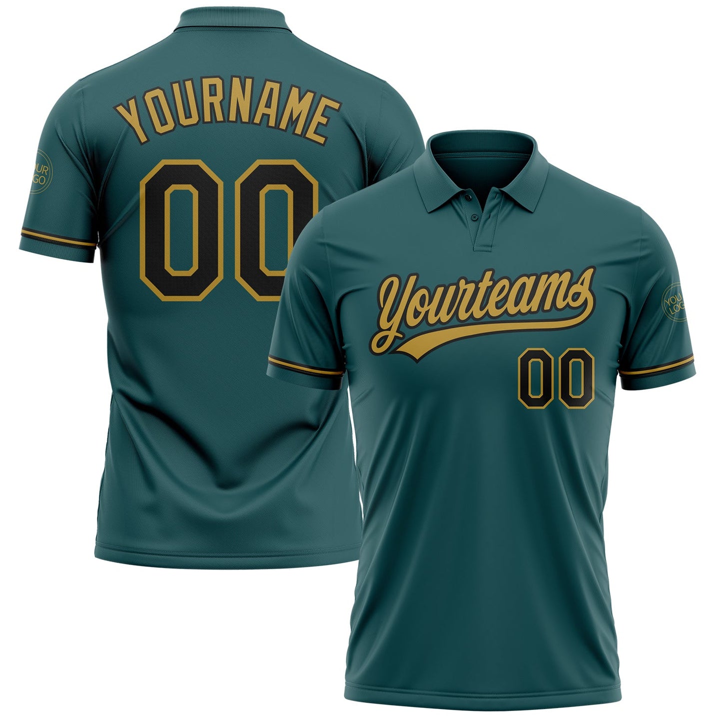 Custom Midnight Green Black-Old Gold Performance Vapor Golf Polo Shirt - Main View