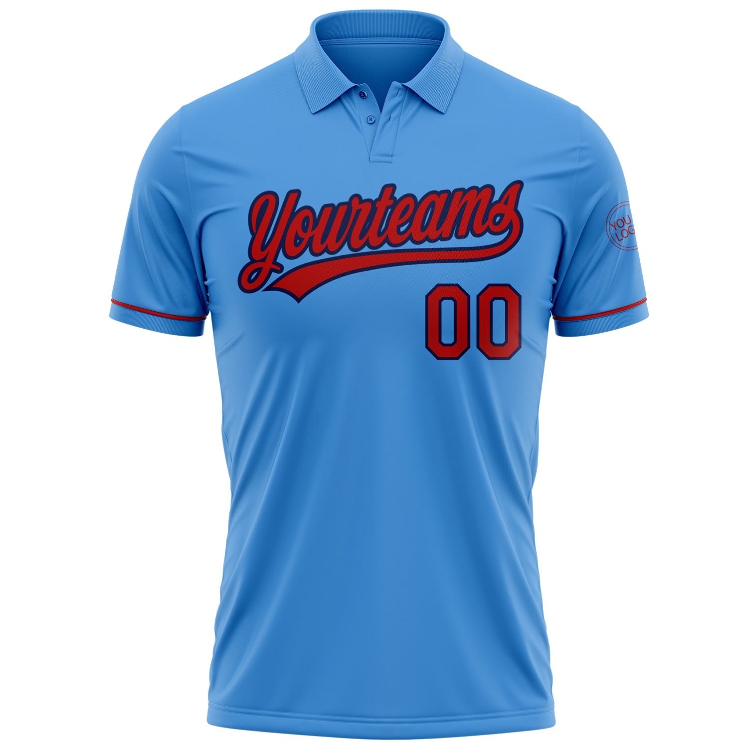 Custom Powder Blue Red-Navy Performance Vapor Golf Polo Shirt view 2