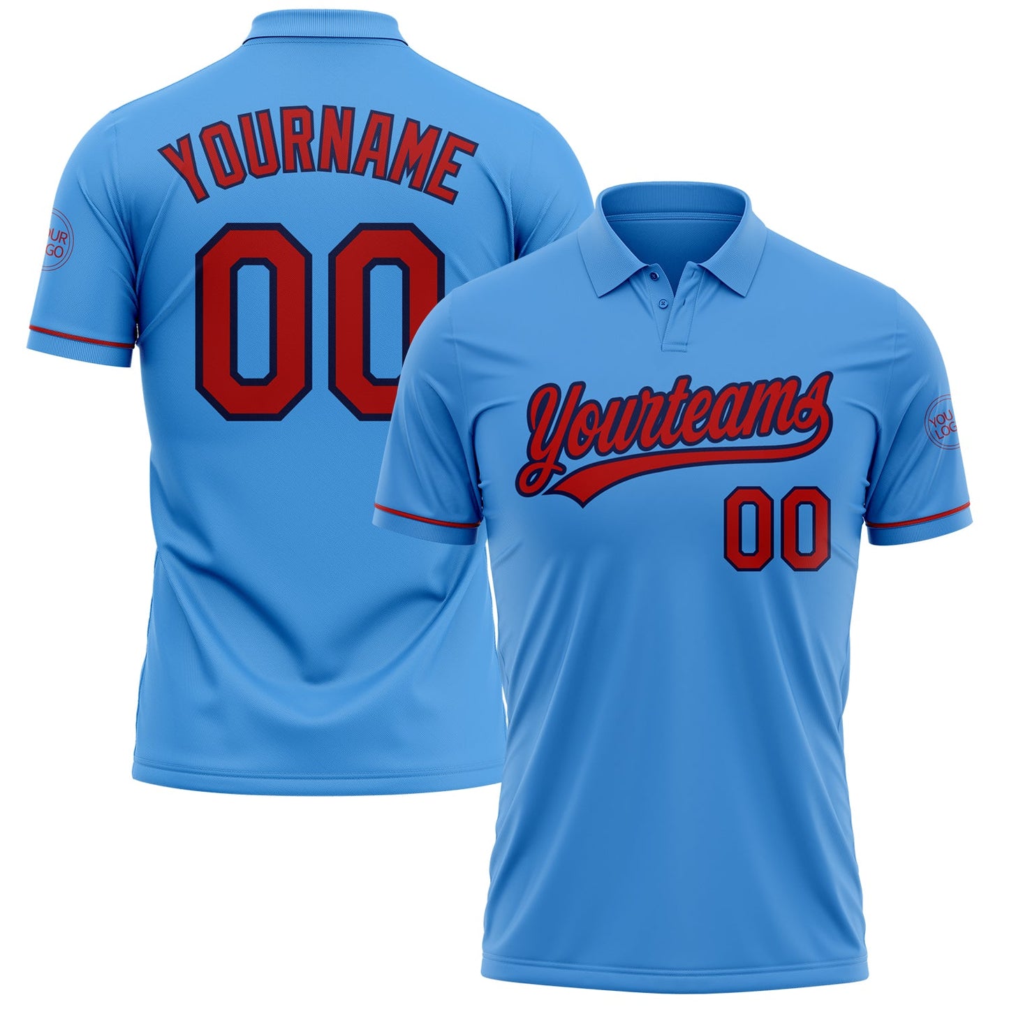 Custom Powder Blue Red-Navy Performance Vapor Golf Polo Shirt - Main View