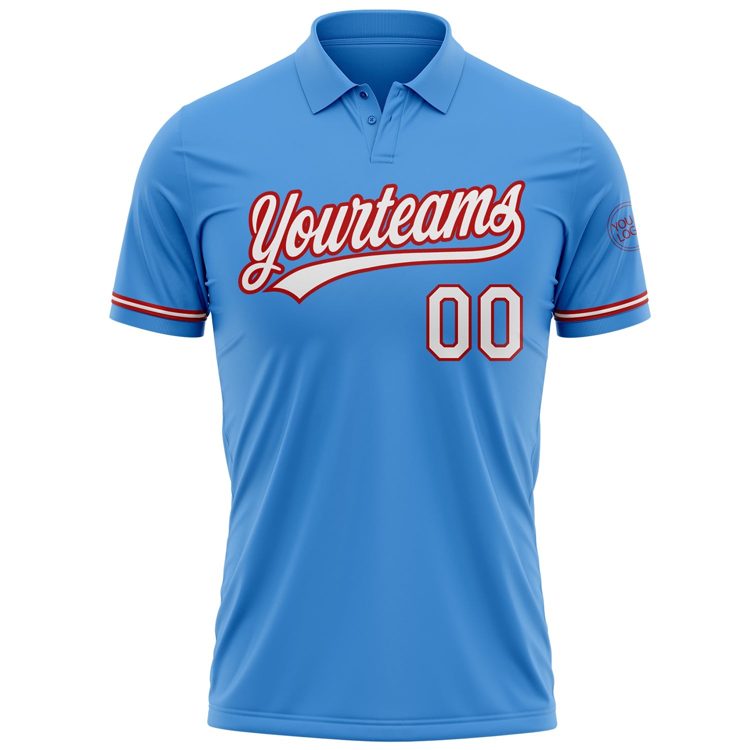 Custom Powder Blue White-Red Performance Vapor Golf Polo Shirt view 2