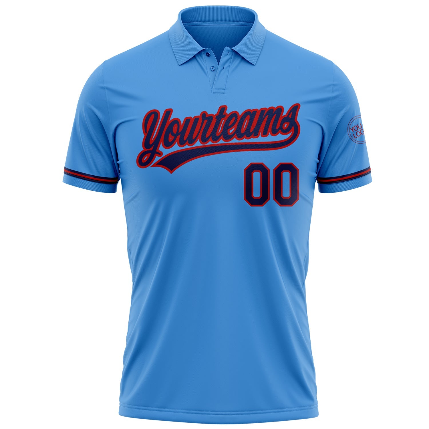 Custom Powder Blue Navy-Red Performance Vapor Golf Polo Shirt view 2