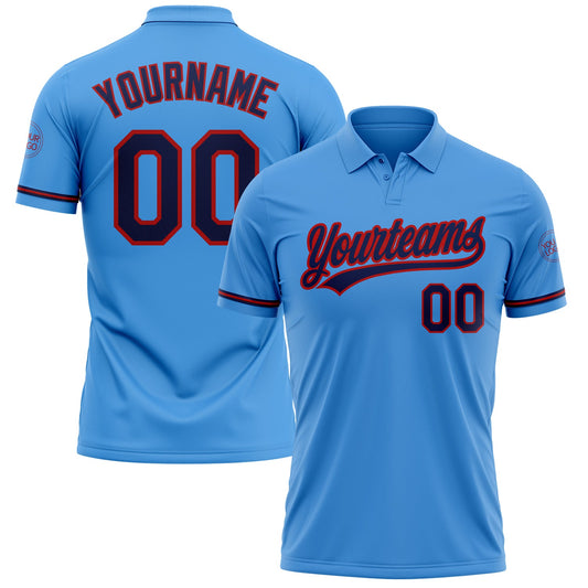 Custom Powder Blue Navy-Red Performance Vapor Golf Polo Shirt - Main View
