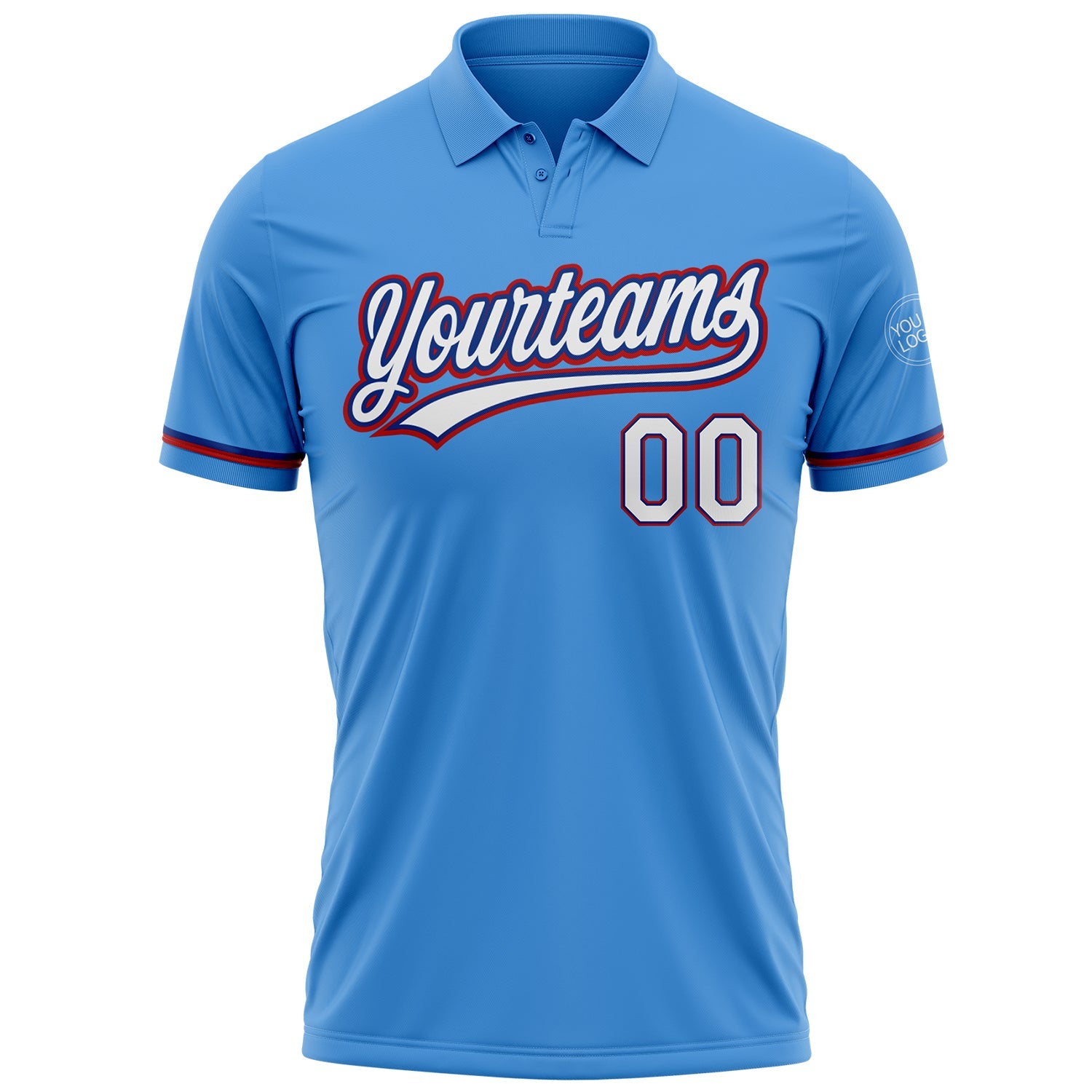 Custom Powder Blue White Royal-Red Performance Vapor Golf Polo Shirt view 2