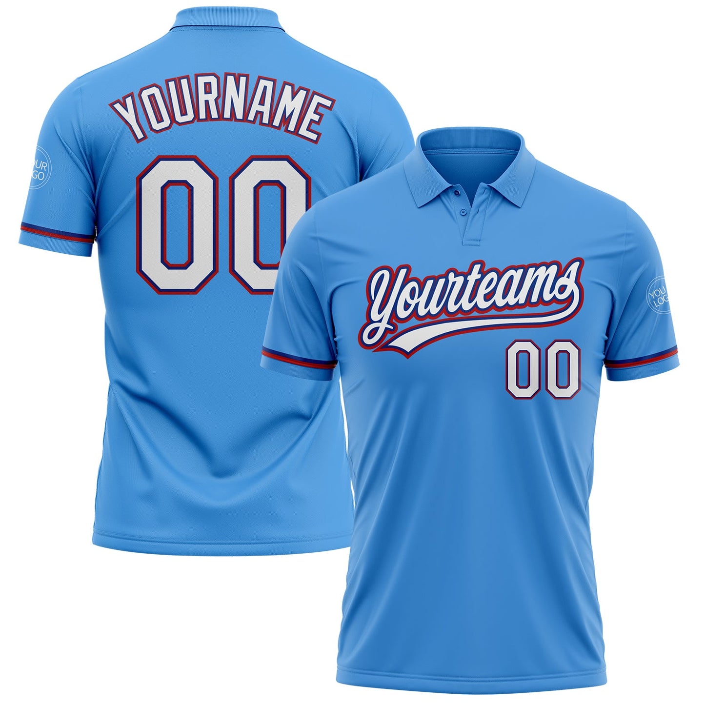 Custom Powder Blue White Royal-Red Performance Vapor Golf Polo Shirt - Main View