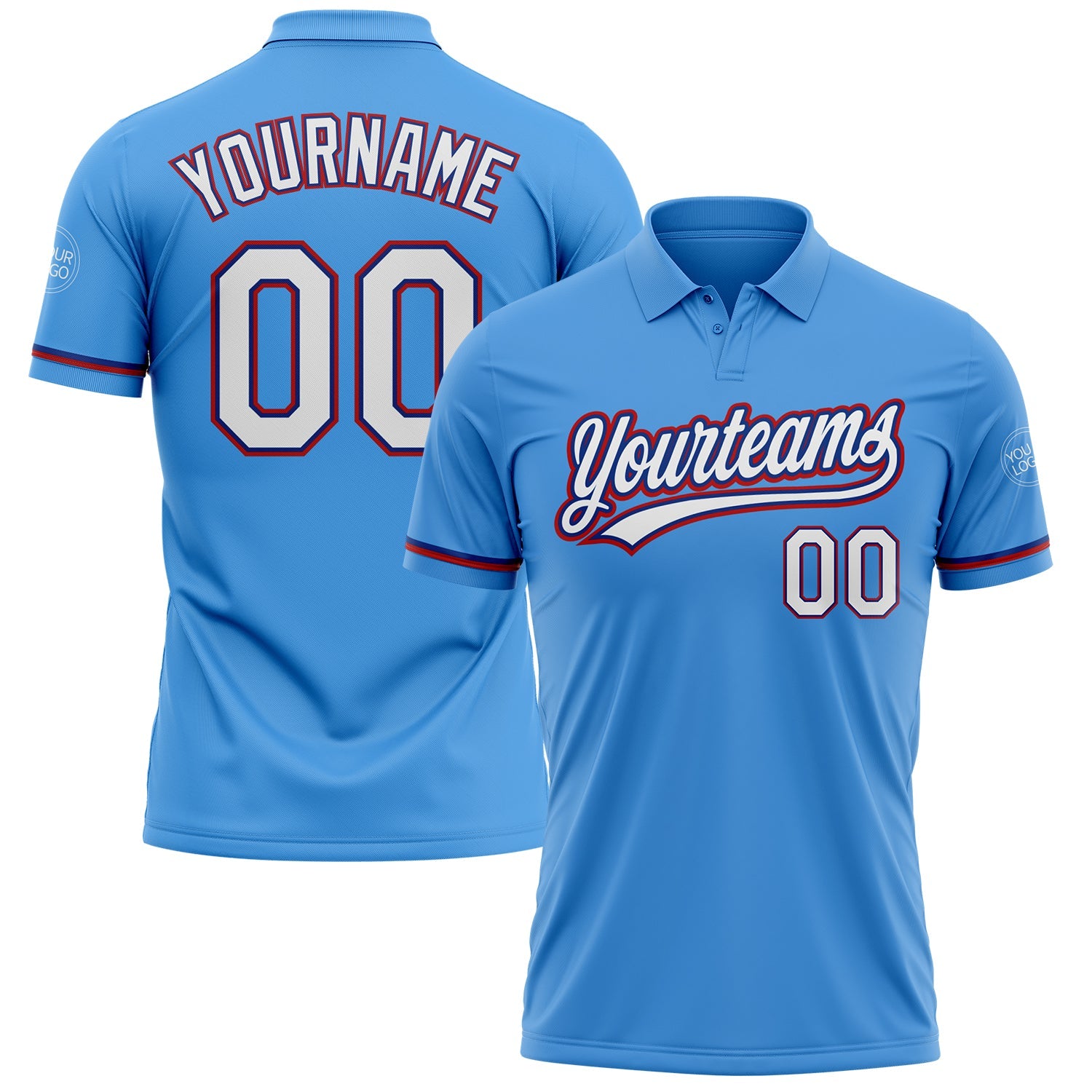 Custom Powder Blue White Royal-Red Performance Vapor Golf Polo Shirt - Main View