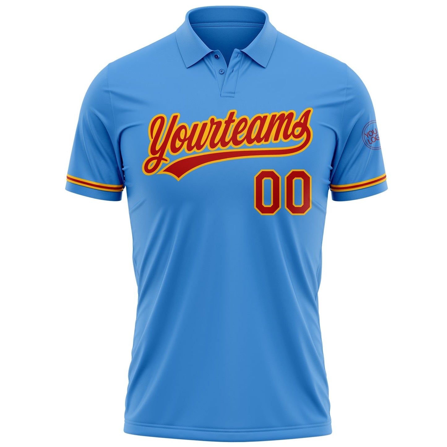 Custom Powder Blue Red-Gold Performance Vapor Golf Polo Shirt view 2