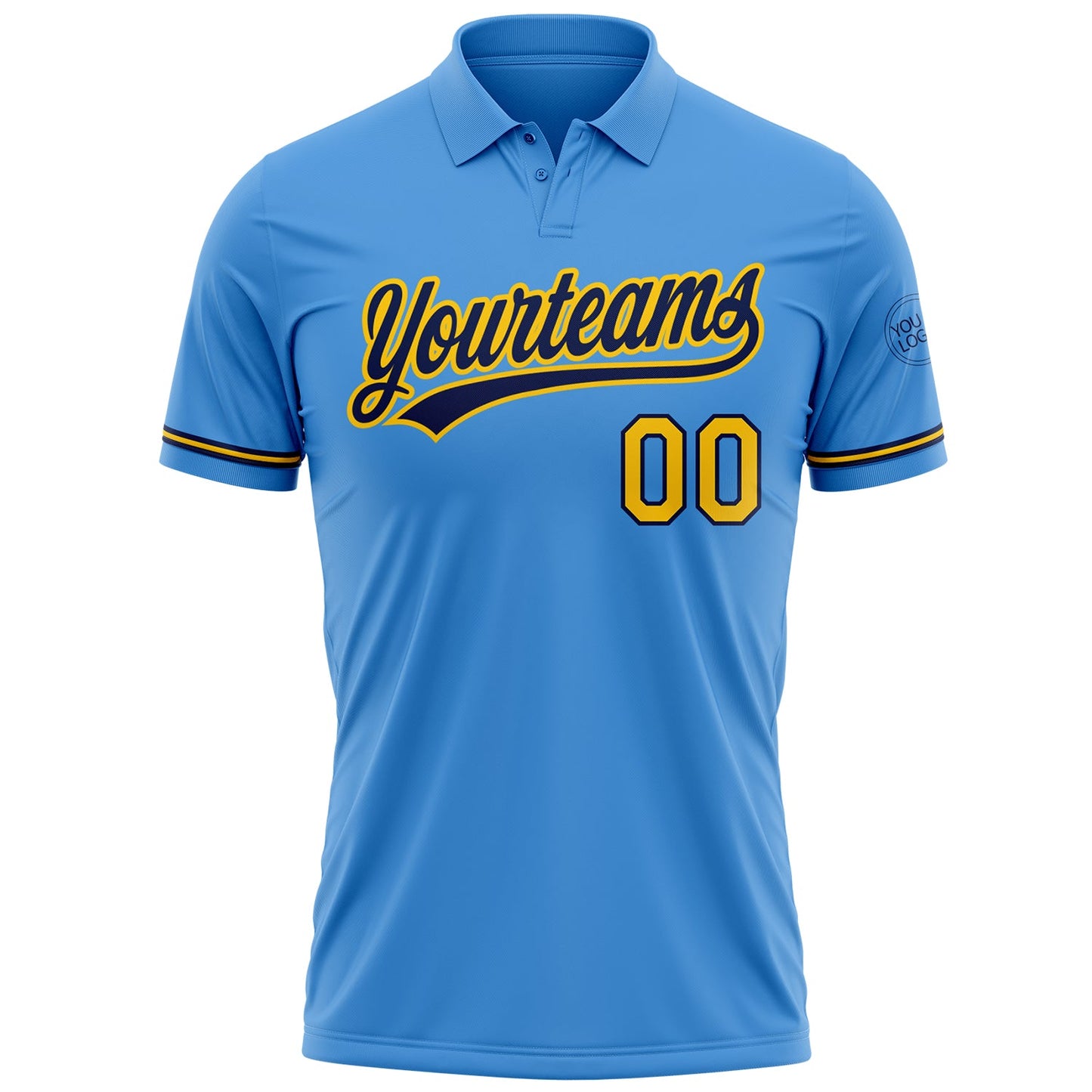 Custom Powder Blue Yellow-Navy Performance Vapor Golf Polo Shirt view 2
