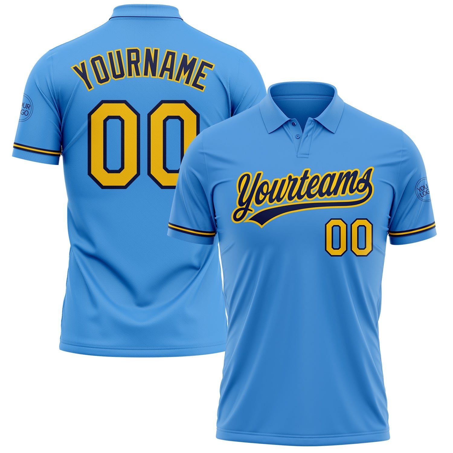 Custom Powder Blue Yellow-Navy Performance Vapor Golf Polo Shirt - Main View