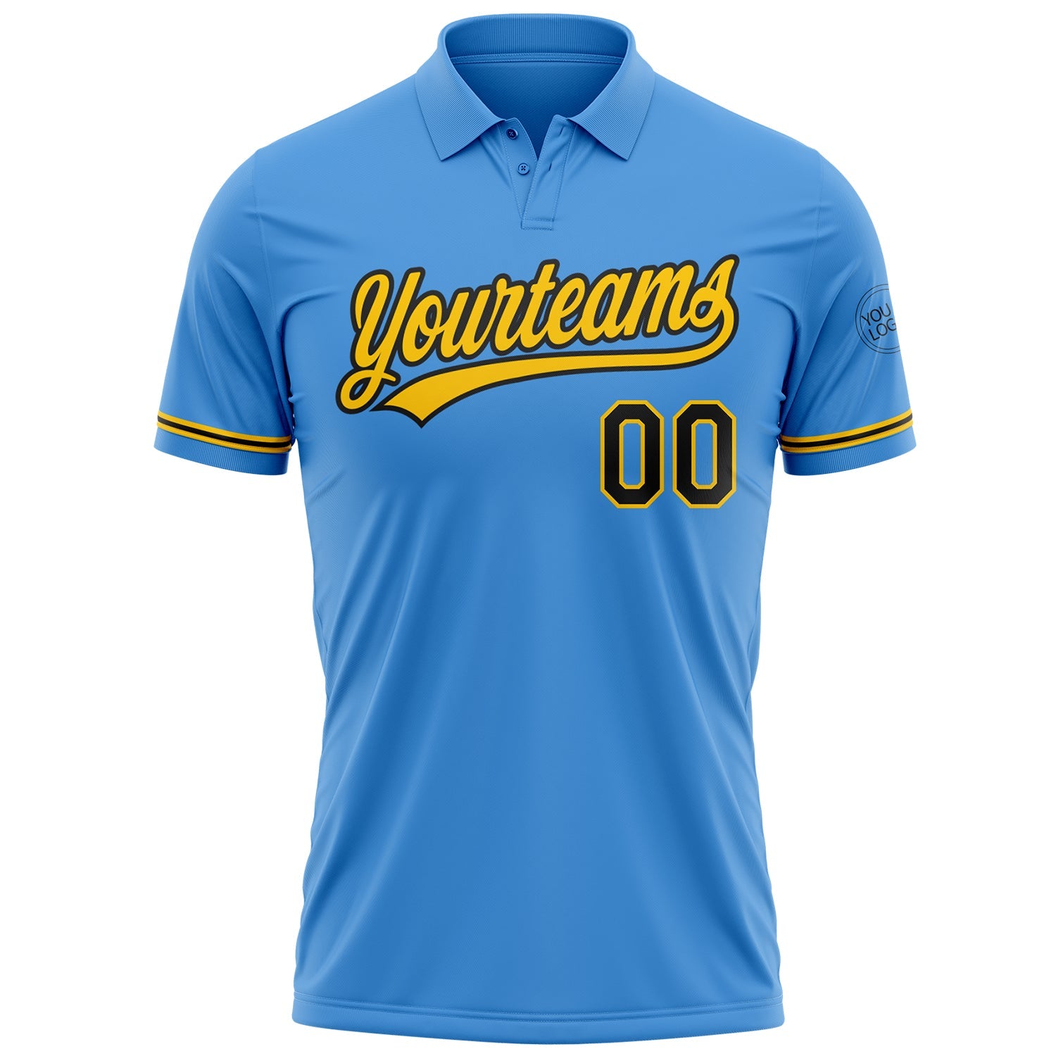 Custom Powder Blue Black-Yellow Performance Vapor Golf Polo Shirt view 2