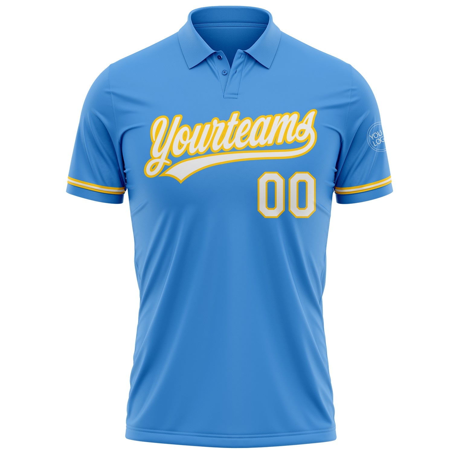 Custom Powder Blue White-Yellow Performance Vapor Golf Polo Shirt view 2