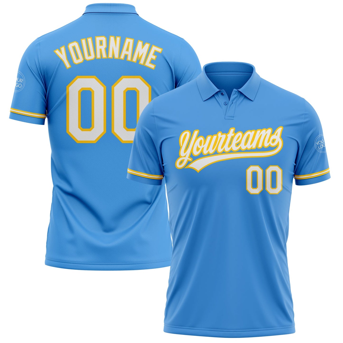 Custom Powder Blue White-Yellow Performance Vapor Golf Polo Shirt - Main View