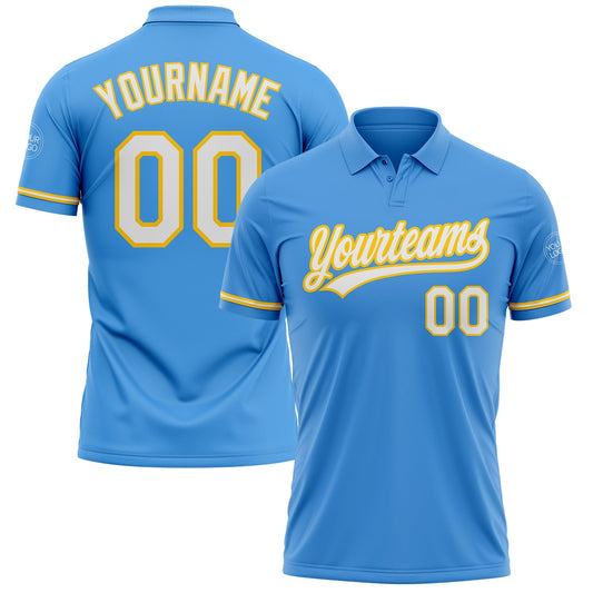 Custom Powder Blue White-Yellow Performance Vapor Golf Polo Shirt - Main View