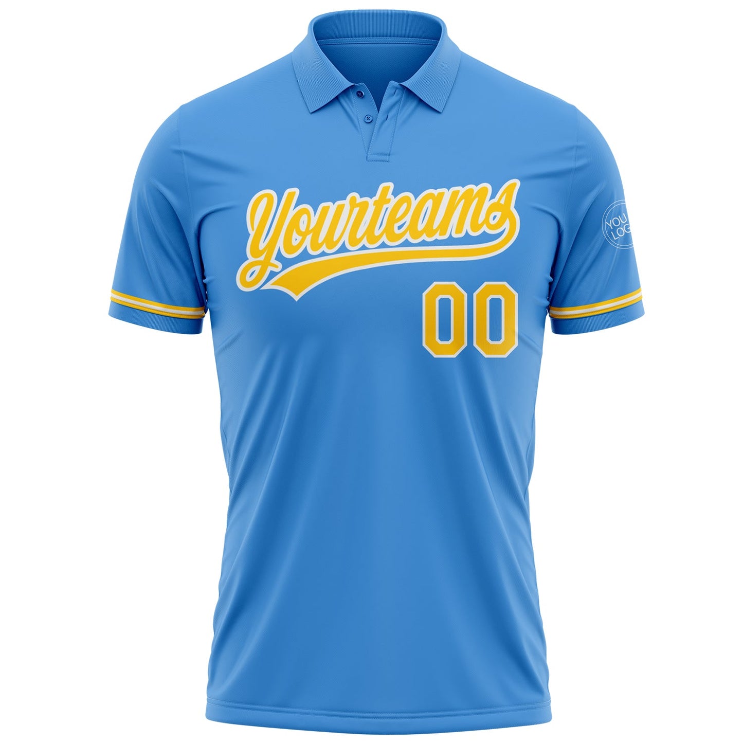 Custom Powder Blue Yellow-White Performance Vapor Golf Polo Shirt view 2