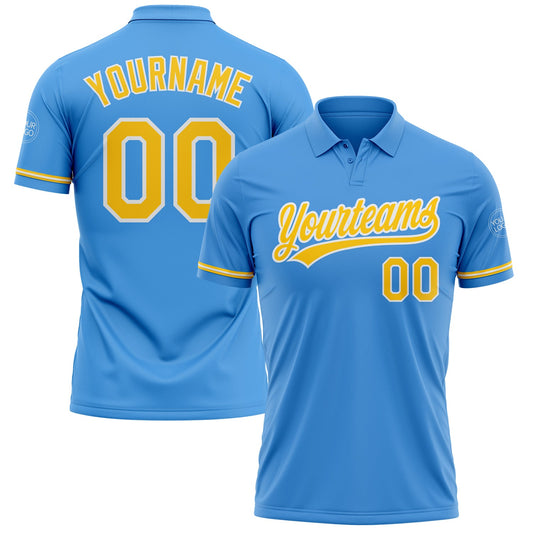 Custom Powder Blue Yellow-White Performance Vapor Golf Polo Shirt - Main View