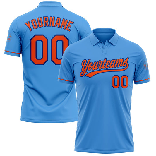 Custom Powder Blue Orange-Royal Performance Vapor Golf Polo Shirt - Main View