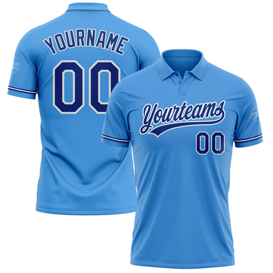 Custom Powder Blue Royal-White Performance Vapor Golf Polo Shirt - Main View
