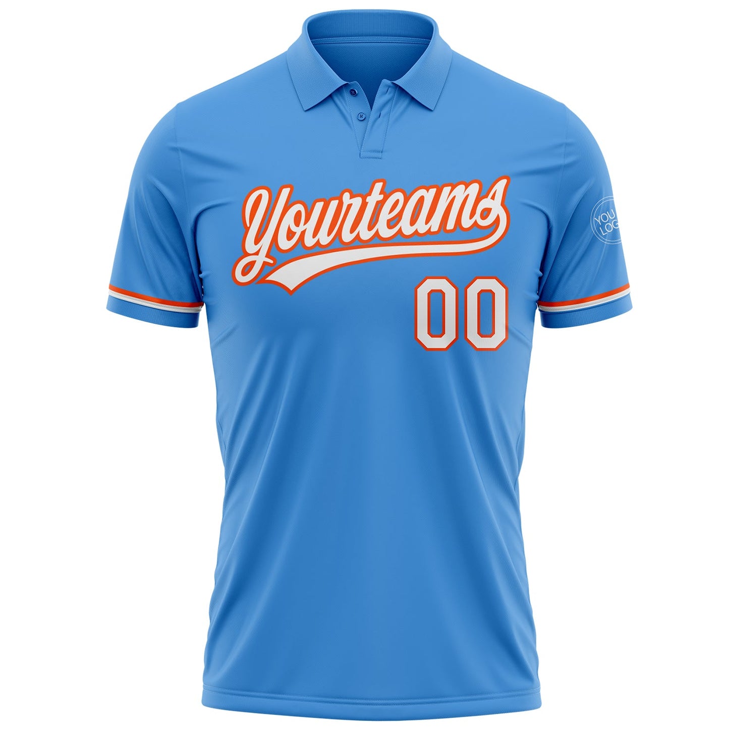 Custom Powder Blue White-Orange Performance Vapor Golf Polo Shirt view 2