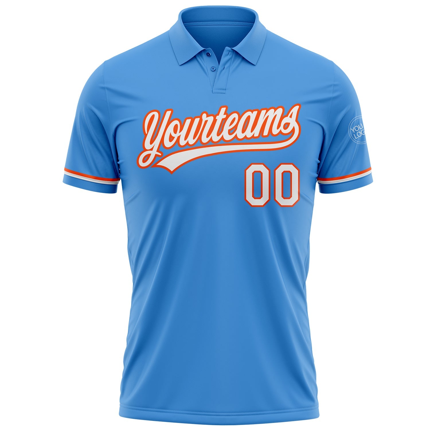 Custom Powder Blue White-Orange Performance Vapor Golf Polo Shirt view 2