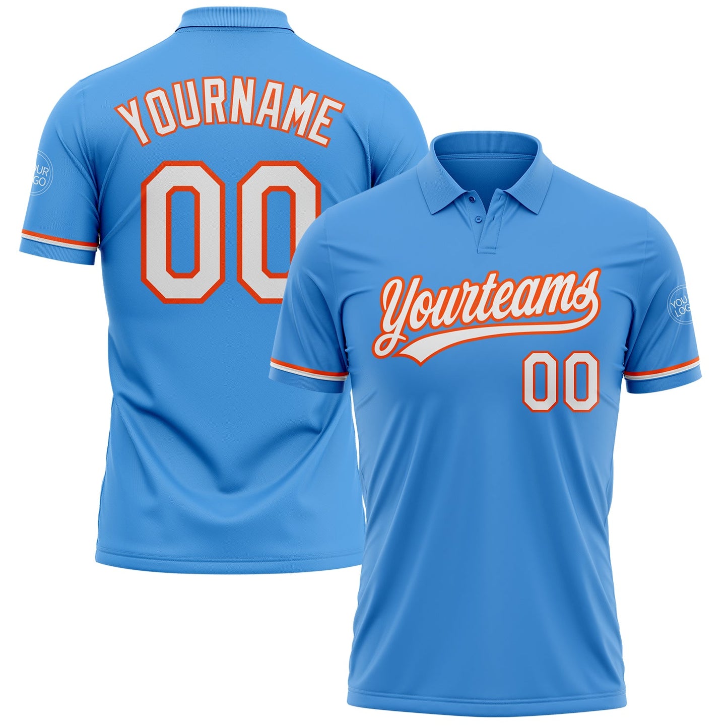 Custom Powder Blue White-Orange Performance Vapor Golf Polo Shirt - Main View