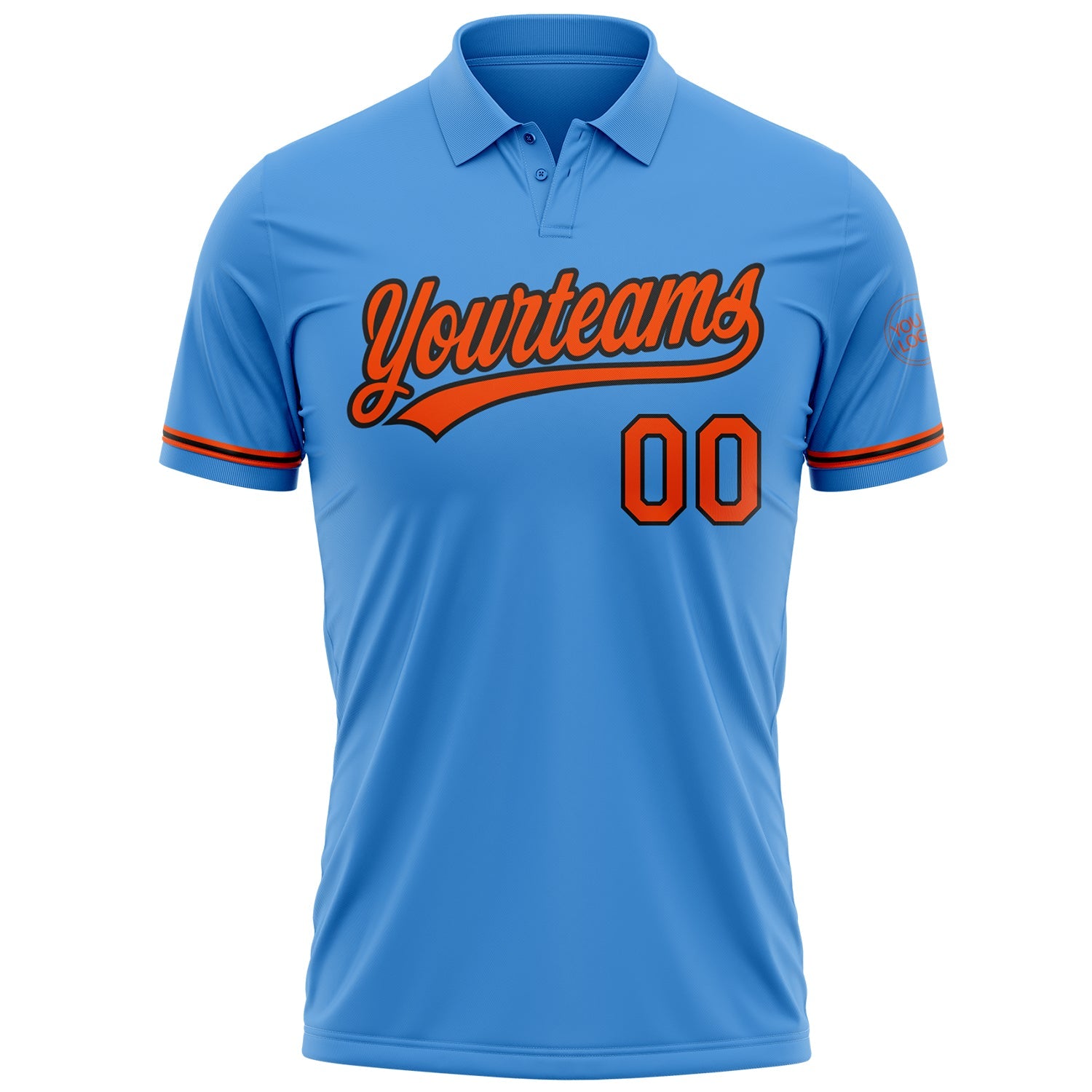 Custom Powder Blue Orange-Black Performance Vapor Golf Polo Shirt view 2