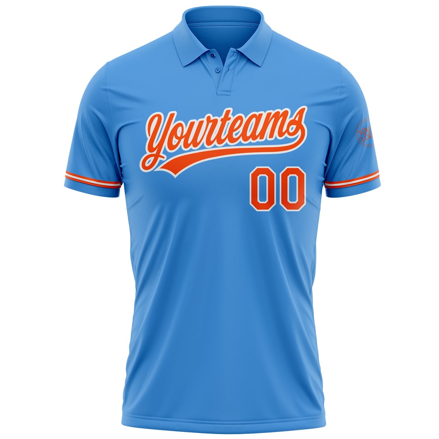Custom Powder Blue Orange-White Performance Vapor Golf Polo Shirt view 2