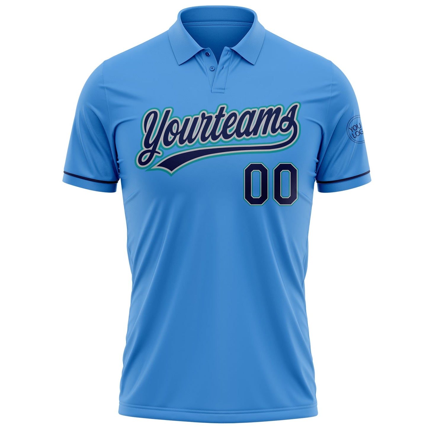 Custom Powder Blue Navy Gray-Teal Performance Vapor Golf Polo Shirt view 2