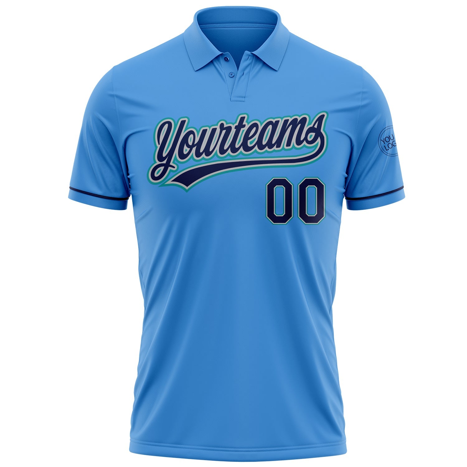 Custom Powder Blue Navy Gray-Teal Performance Vapor Golf Polo Shirt view 2