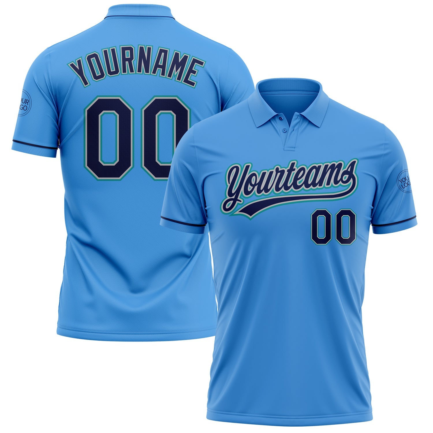 Custom Powder Blue Navy Gray-Teal Performance Vapor Golf Polo Shirt - Main View