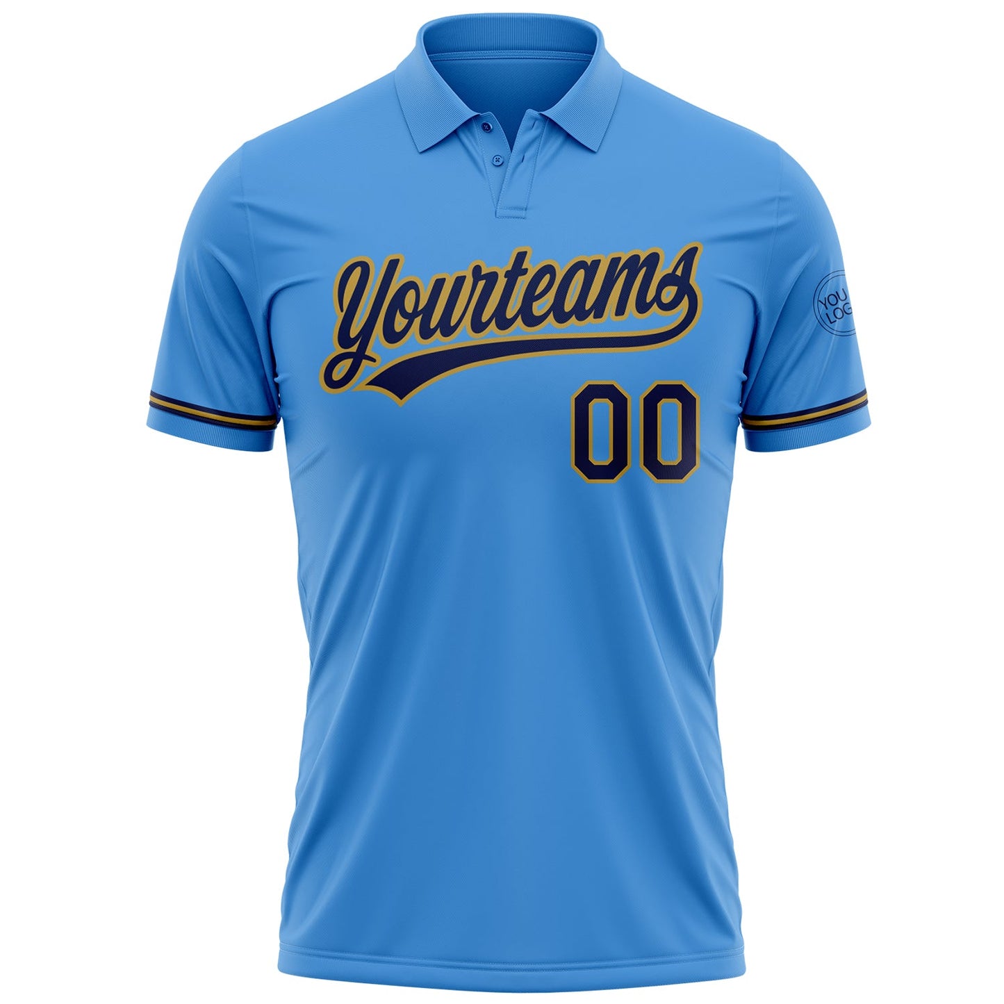 Custom Powder Blue Navy-Old Gold Performance Vapor Golf Polo Shirt view 2