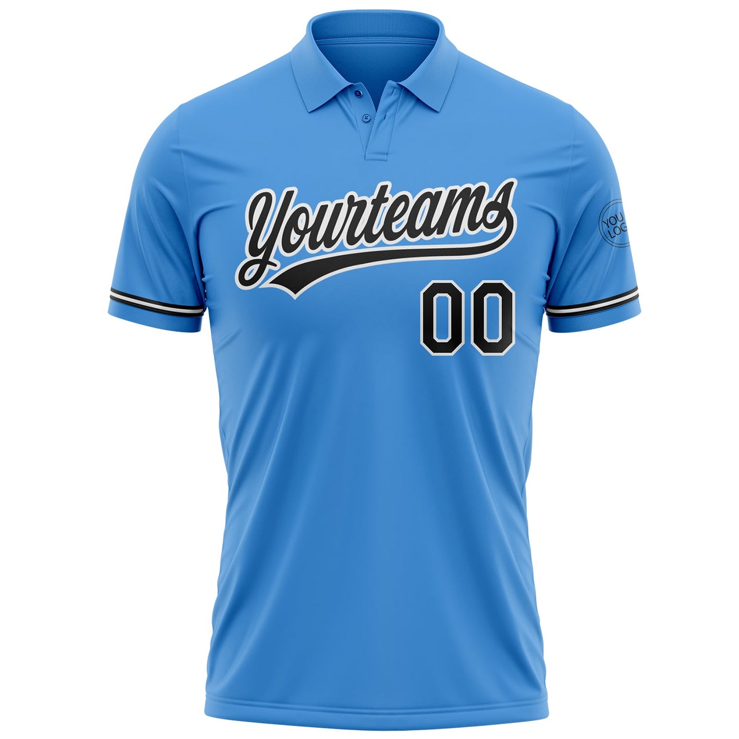 Custom Powder Blue Black-White Performance Vapor Golf Polo Shirt view 2