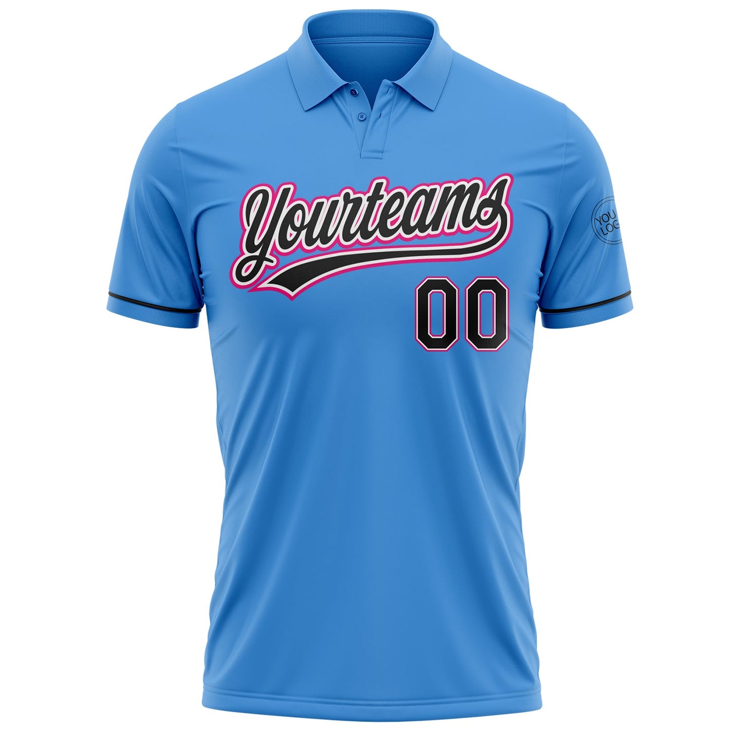 Custom Powder Blue Black-Hot Pink Performance Vapor Golf Polo Shirt view 2