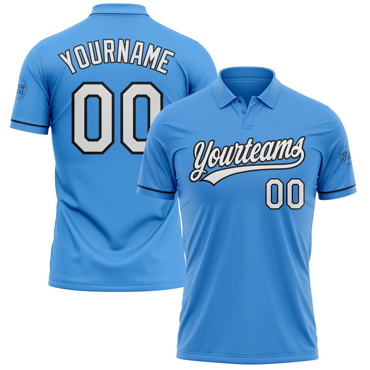 Custom Powder Blue White-Black Performance Vapor Golf Polo Shirt - Main View
