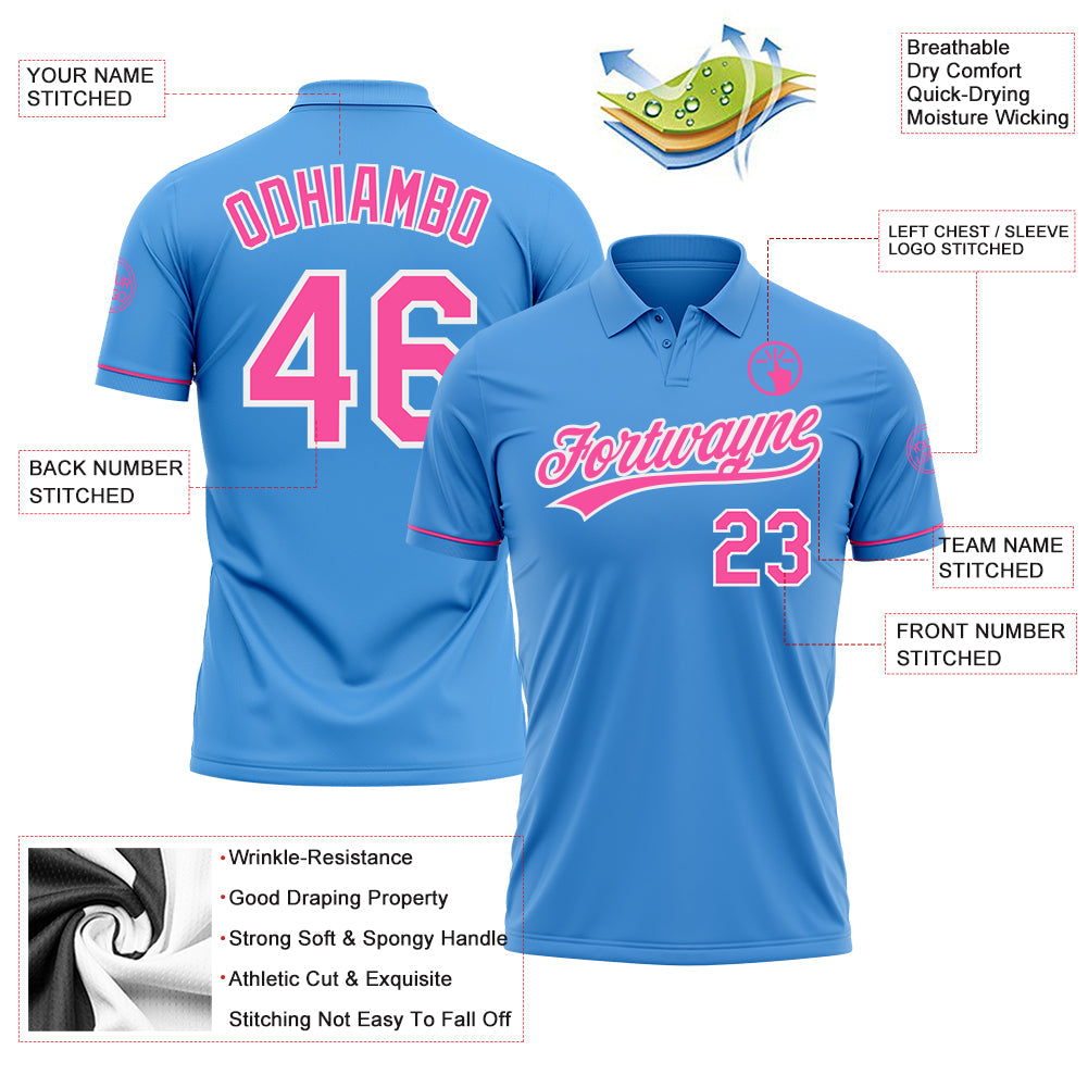 Custom Powder Blue Pink-White Performance Vapor Golf Polo Shirt view 3
