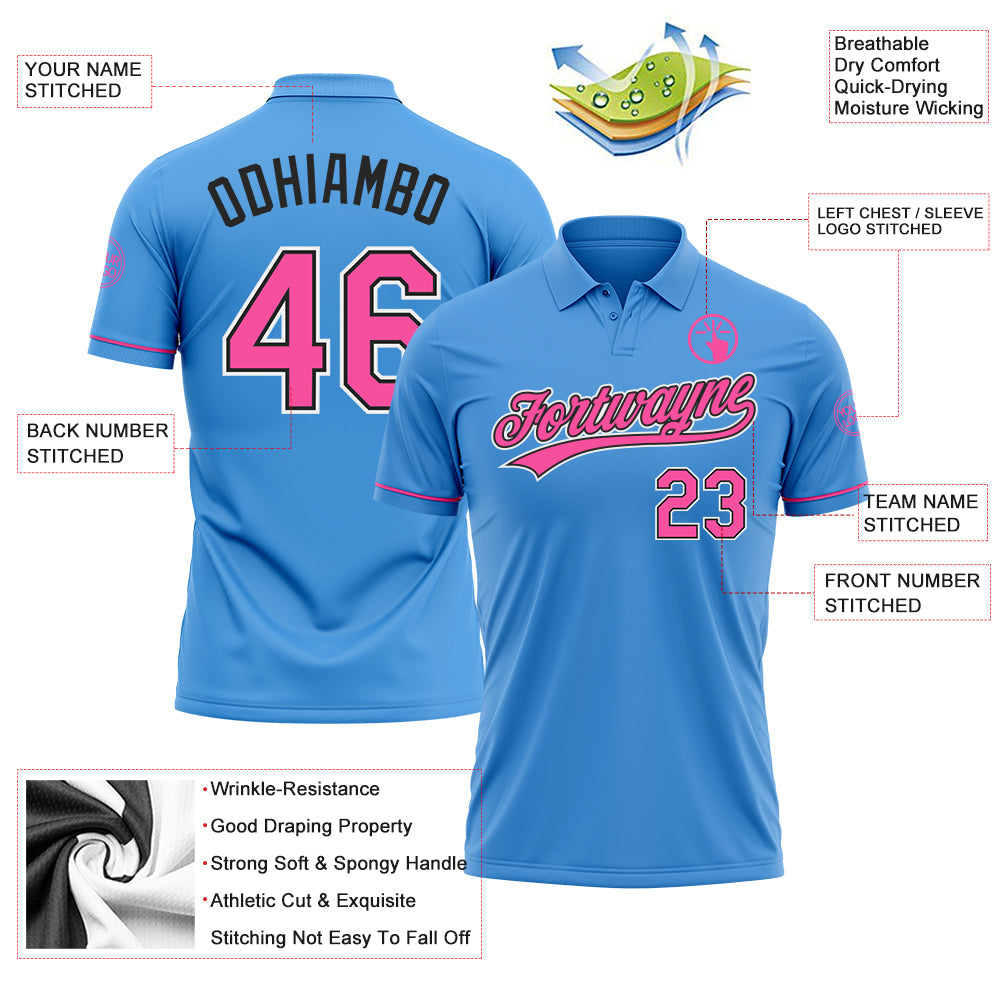 Custom Powder Blue Pink-Black Performance Vapor Golf Polo Shirt view 3