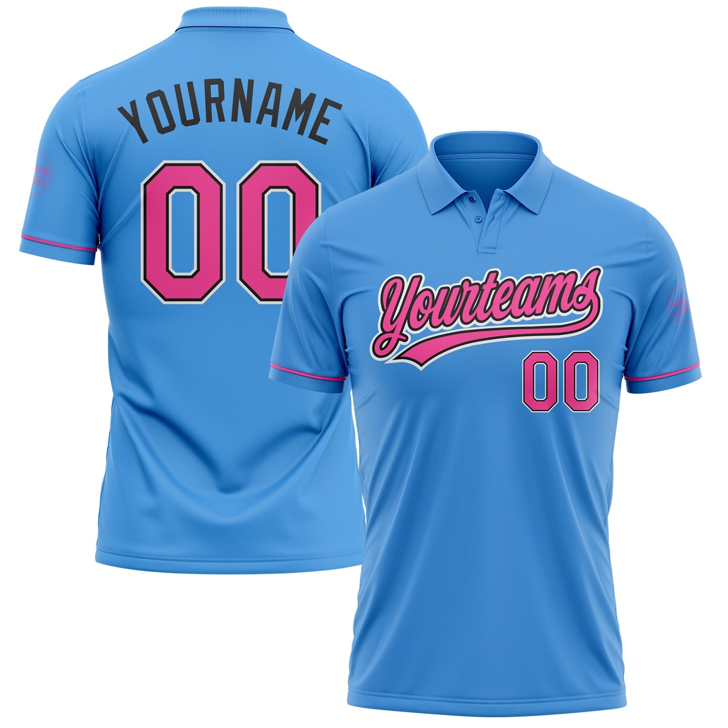 Custom Powder Blue Pink-Black Performance Vapor Golf Polo Shirt - Main View