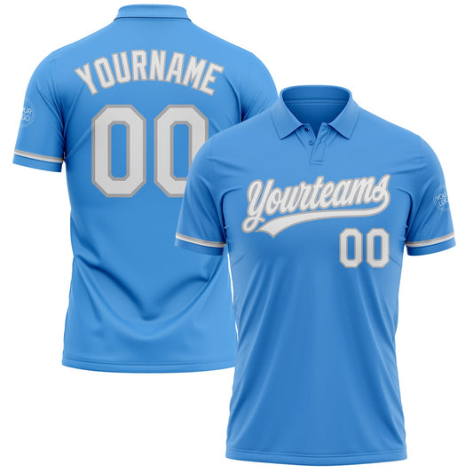Custom Powder Blue White-Gray Performance Vapor Golf Polo Shirt - Main View