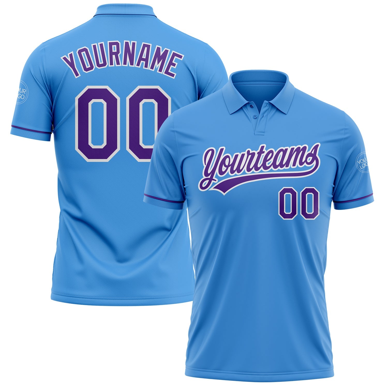 Custom Powder Blue Purple-White Performance Vapor Golf Polo Shirt - Main View