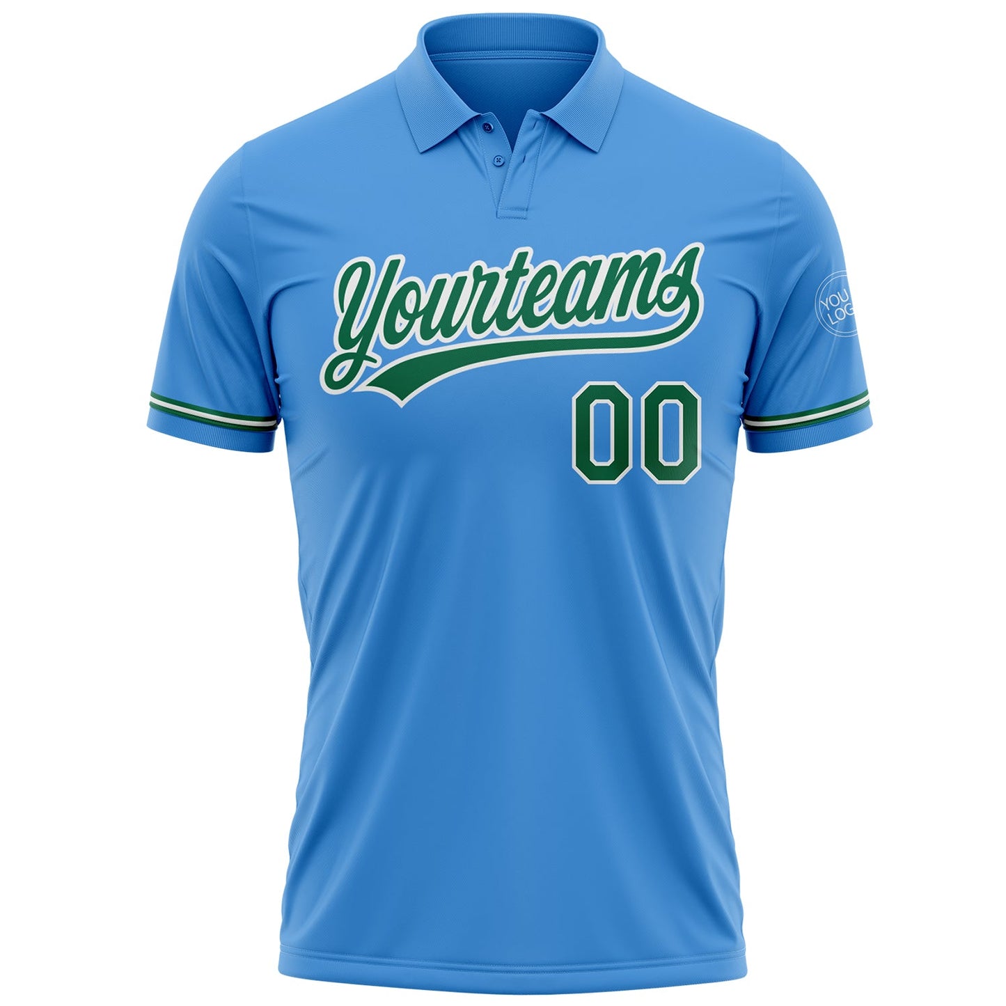 Custom Powder Blue Kelly Green-White Performance Vapor Golf Polo Shirt view 2
