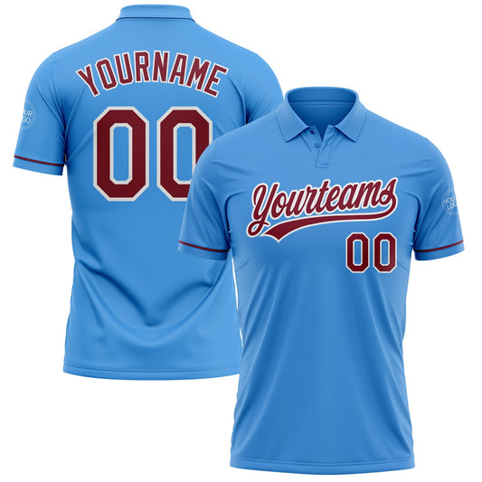 Custom Powder Blue Crimson-White Performance Vapor Golf Polo Shirt - Main View