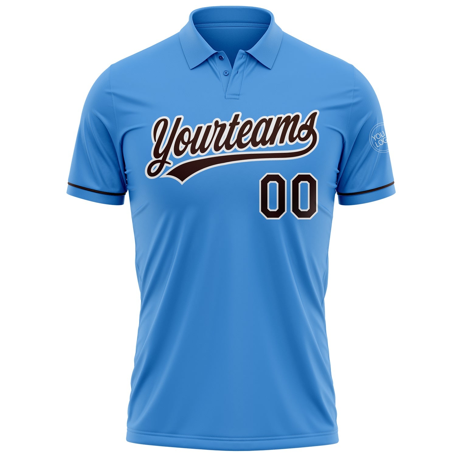 Custom Powder Blue Brown-White Performance Vapor Golf Polo Shirt view 2