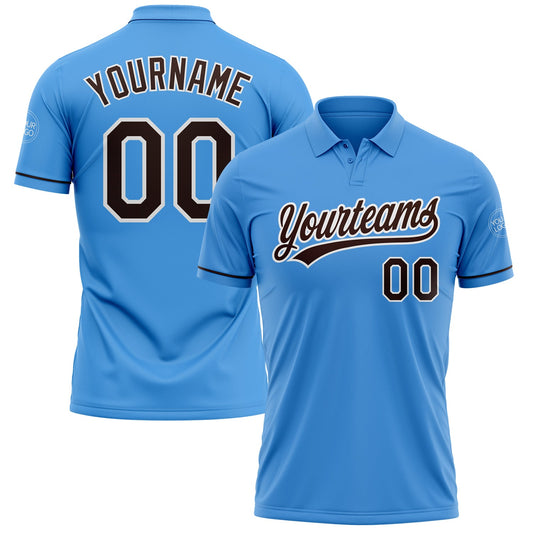 Custom Powder Blue Brown-White Performance Vapor Golf Polo Shirt - Main View