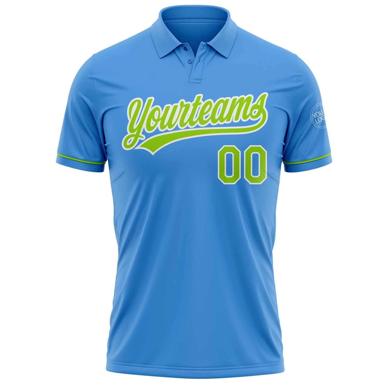 Custom Powder Blue Neon Green-White Performance Vapor Golf Polo Shirt view 2