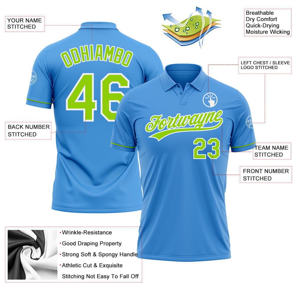 Custom Powder Blue Neon Green-White Performance Vapor Golf Polo Shirt view 3