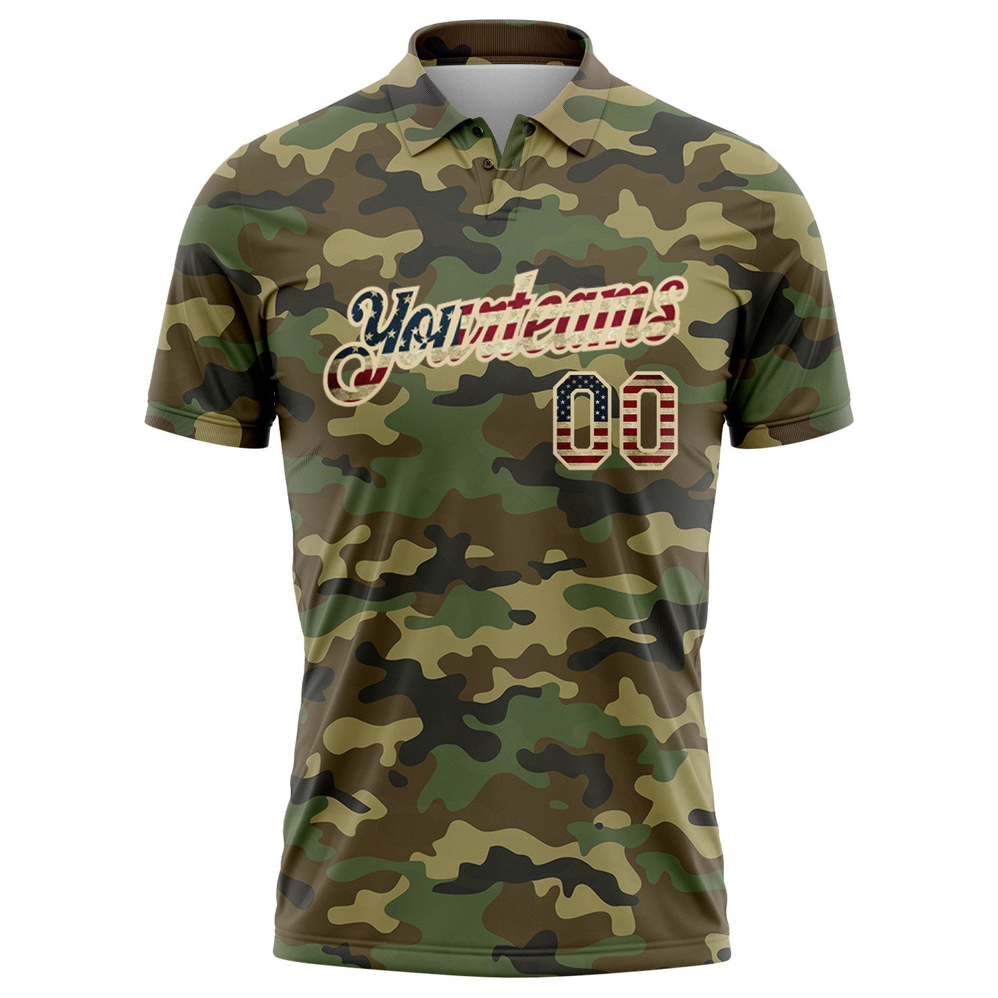 Custom Camo Vintage USA Flag-City Cream Performance Salute To Service Golf Polo Shirt view 2