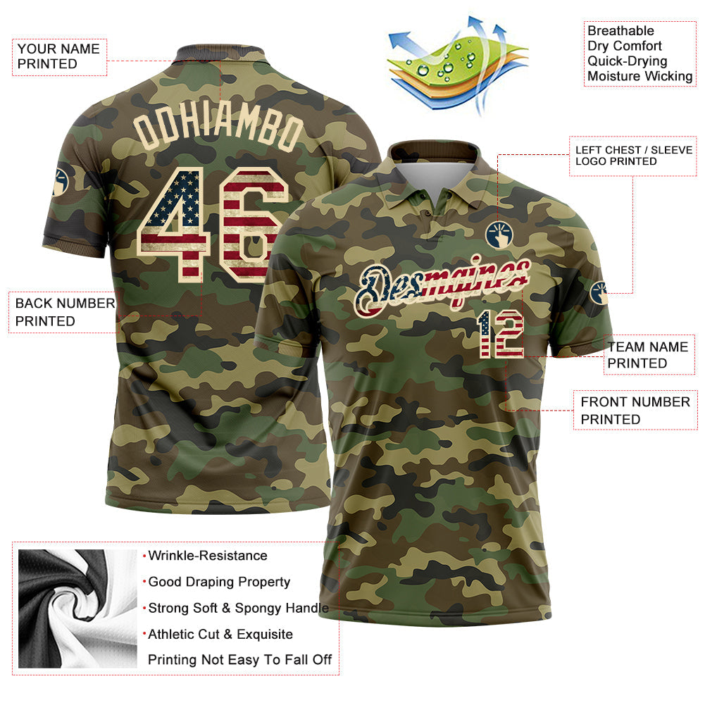 Custom Camo Vintage USA Flag-City Cream Performance Salute To Service Golf Polo Shirt view 3