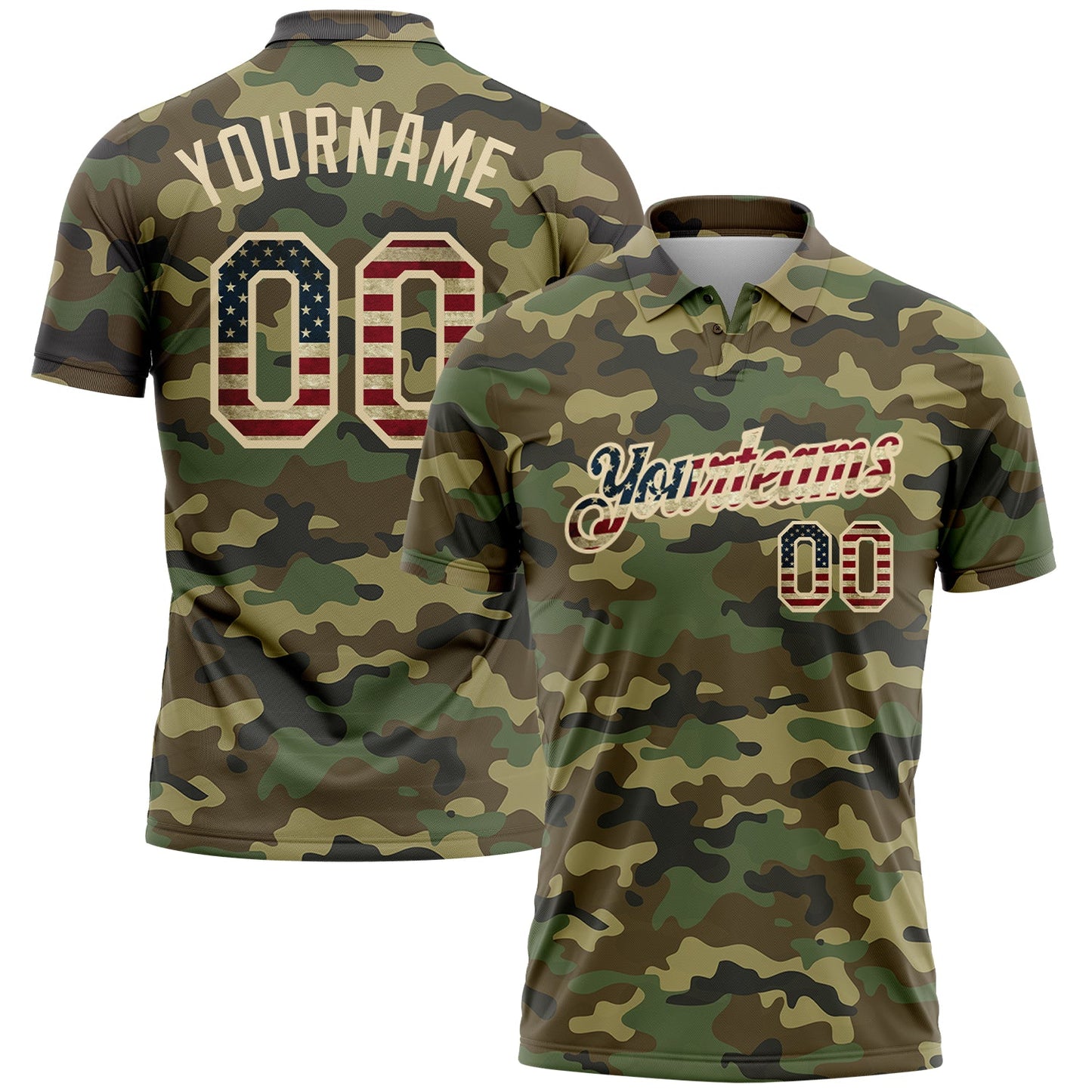 Custom Camo Vintage USA Flag-City Cream Performance Salute To Service Golf Polo Shirt - Main View