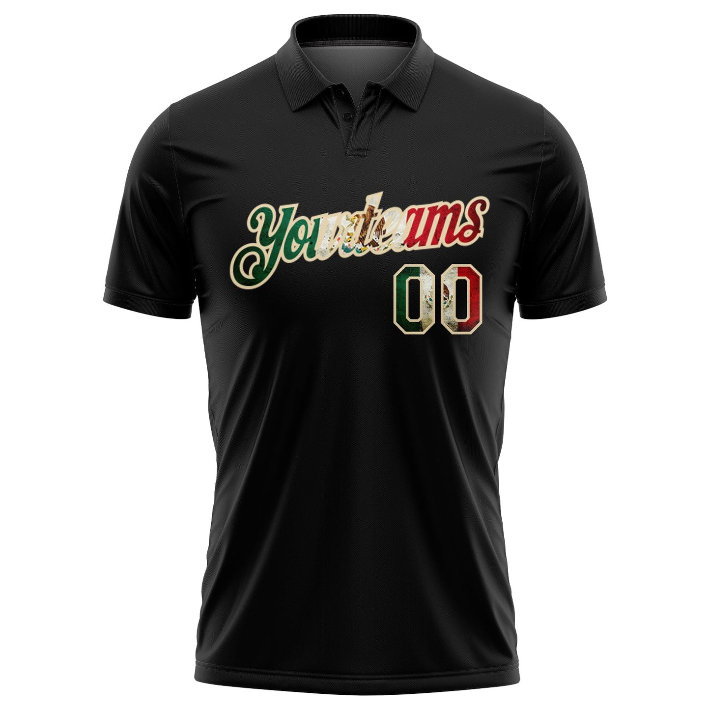 Custom Black Vintage Mexican Flag-City Cream Performance Golf Polo Shirt view 2