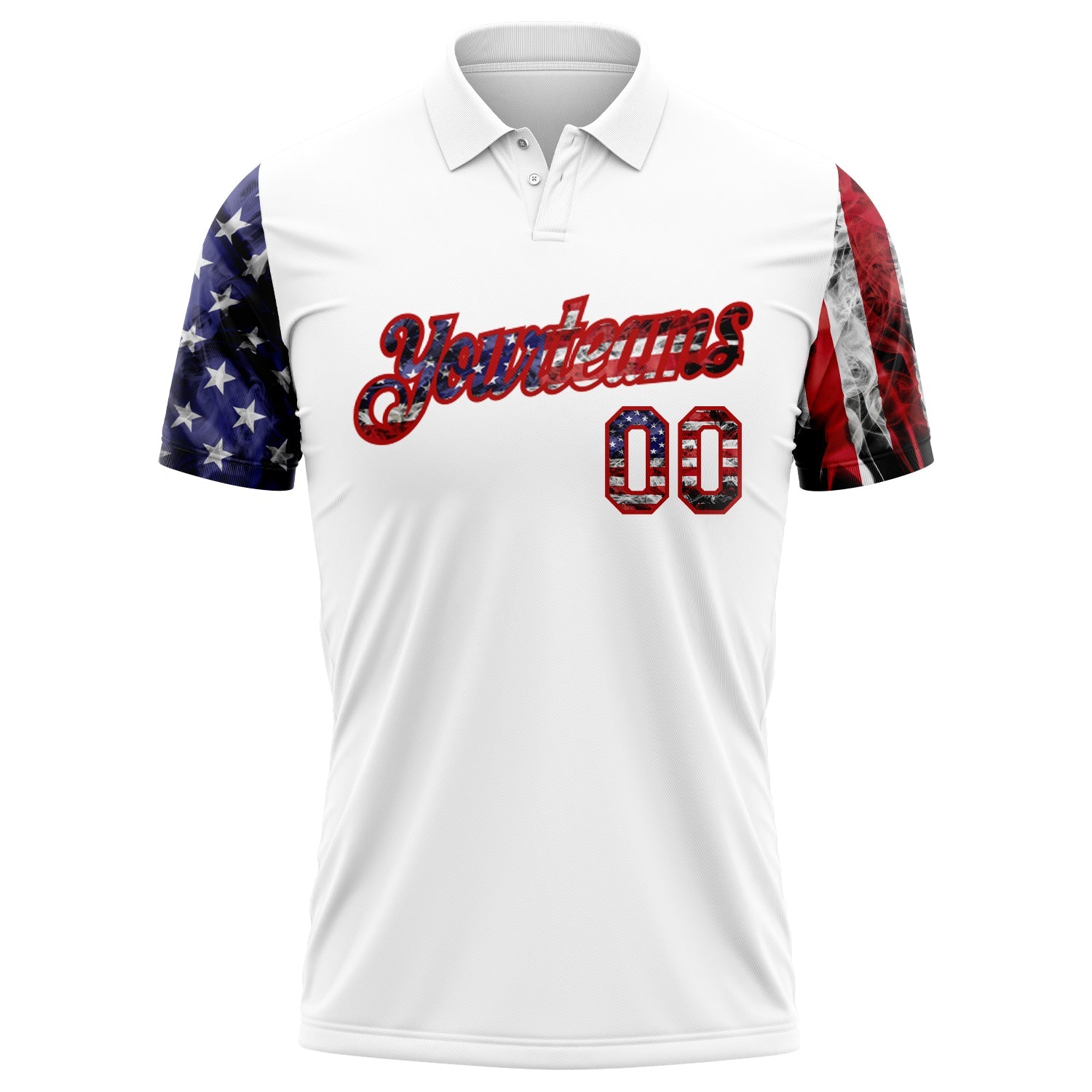 Custom White Red-Royal 3D American Flag Performance Golf Polo Shirt view 2