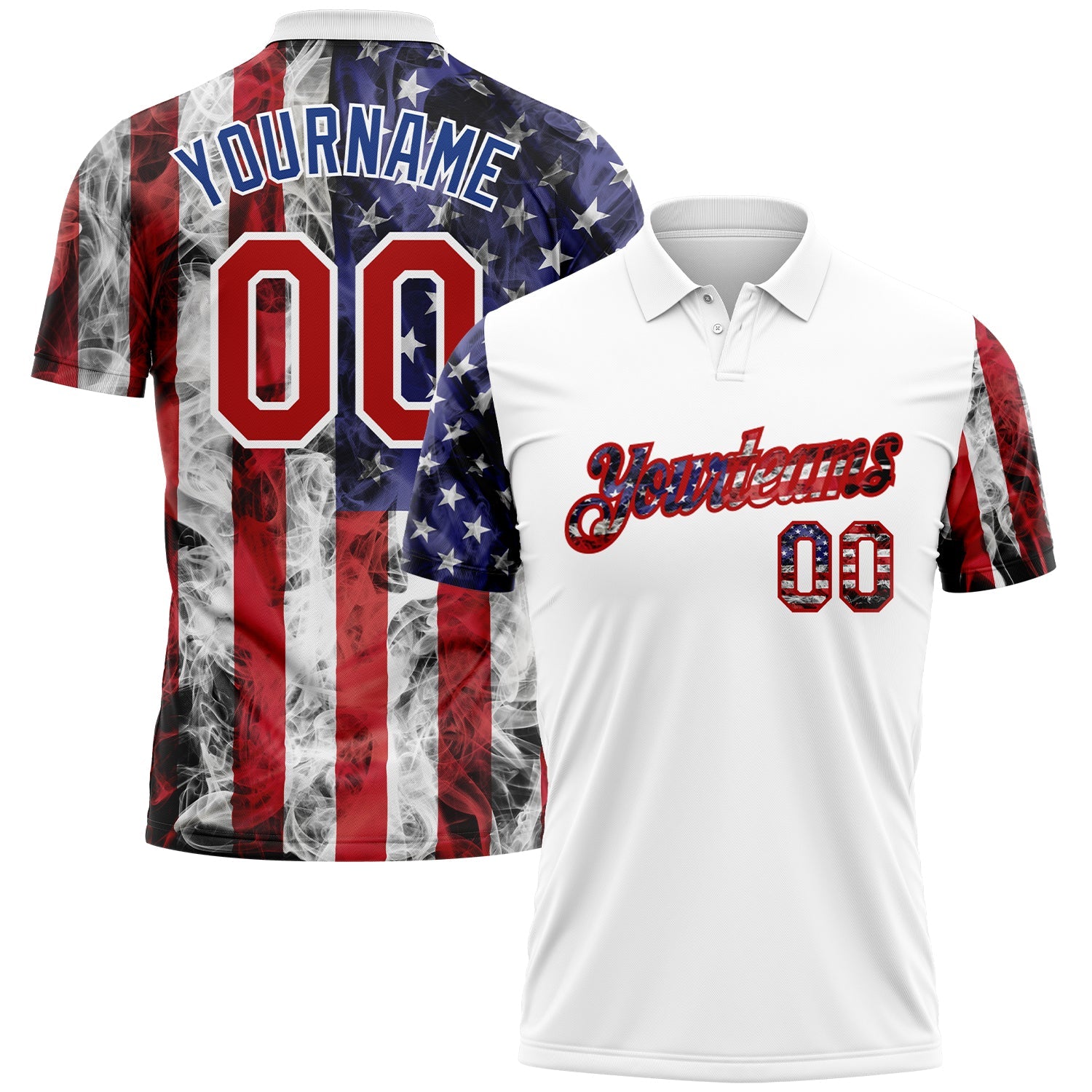 Custom White Red-Royal 3D American Flag Performance Golf Polo Shirt - Main View