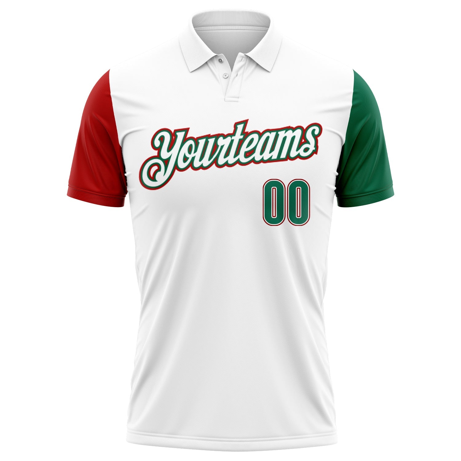 Custom White Kelly Green-Red Mexico Two Tone Performance Golf Polo Shirt view 2